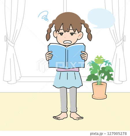 居間でいやいや教科書を音読する女の子 127005278