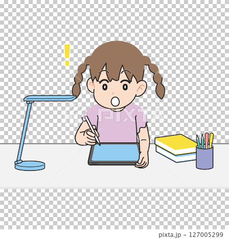 Girl studying on tablet at desk. I got it. Girl studying on tablet at desk. I got it. 127005299