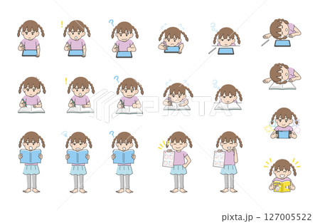 勉強する女の子　上半身　セット 127005522