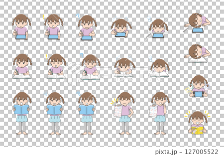 勉強する女の子　上半身　セット 127005522