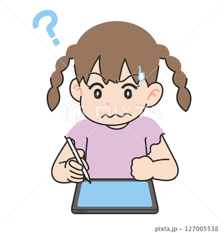 勉強がわからない女の子 タブレット端末 勉強がわからない女の子 タブレット端末 127005538