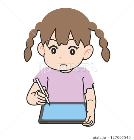 タブレット端末を使って勉強する女の子 タブレット端末を使って勉強する女の子 127005540