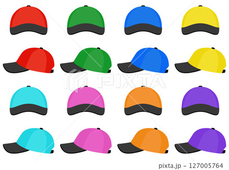 黒いつばのスポーツキャップ 真正面&真横 ツートンカラー8色セット 黒いつばのスポーツキャップ 真正面&真横 ツートンカラー8色セット 127005764