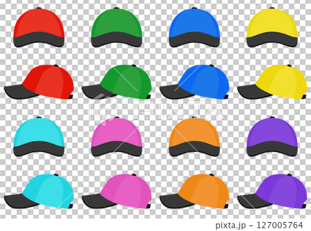 黒いつばのスポーツキャップ 真正面&真横 ツートンカラー8色セット 黒いつばのスポーツキャップ 真正面&真横 ツートンカラー8色セット 127005764