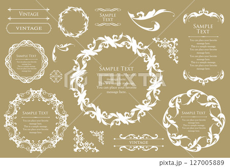 アンティークフレームデザインコレクション：ヴィンテージ風装飾セット 127005889