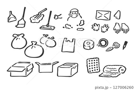 掃除道具と梱包材のセット　線画 127006260