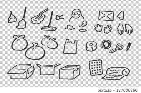掃除道具と梱包材のセット　線画 127006260