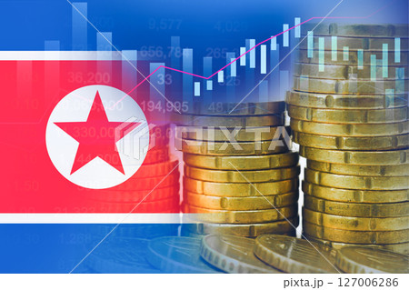 EU flag on stock investment trading with coin and graph. EU flag on stock investment trading with coin and graph. 127006286
