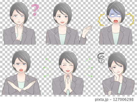 Bust-up set illustration of a middle-aged business woman in a light gray suit 127006298
