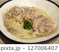 Plate of Spaghetti Carbonara with Bacon and Parsley 127006407