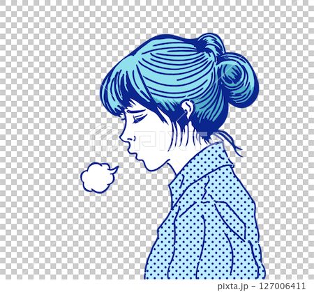 うつむいてため息をついている女性の横顔 うつむいてため息をついている女性の横顔 127006411