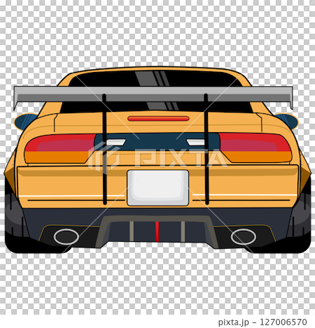 Rear View of Yellow Sports Car Illustration. japan car. cartoon Rear View of Yellow Sports Car Illustration. japan car. cartoon 127006570