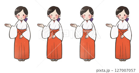 イラスト素材：示す巫女さん手描き風セット（右側） 127007057