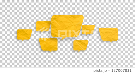 Yellow speech bubble crumpled paper isolated on transparent background Yellow speech bubble crumpled paper isolated on transparent background 127007831