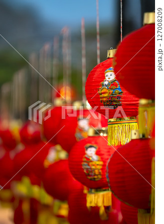 Chinese new year lantern in chinatown area. 127008209