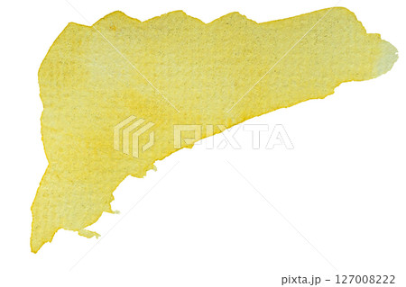 Textured yellow watercolor stain on white background 127008222