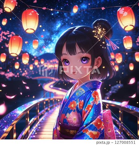 夏祭りで浴衣姿の少女のひととき 夏祭りで浴衣姿の少女のひととき 127008551