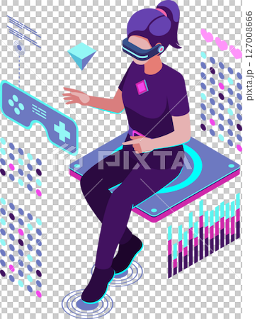 Isometric Woman Engaged in Metaverse Gaming 127008666