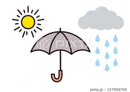 シンプルな太陽と傘と雨粒と雲 127008700