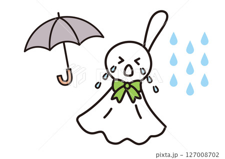 手描きのシンプルなてるてる坊主と傘と雨粒 127008702