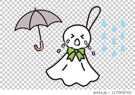 手描きのシンプルなてるてる坊主と傘と雨粒 127008702