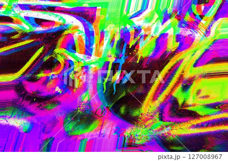 Vivid Acid Glitch Art in Neon Pink, Green, Yellow for 90s, Y2K Aesthetic 127008967