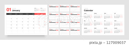 Monthly calendar layout for 2026. Planner diary. 127009037
