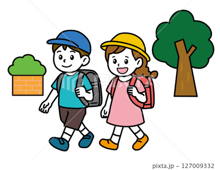 小学校通学_登下校_男女背景あり 127009332