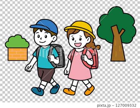 小学校通学_登下校_男女背景あり 127009332