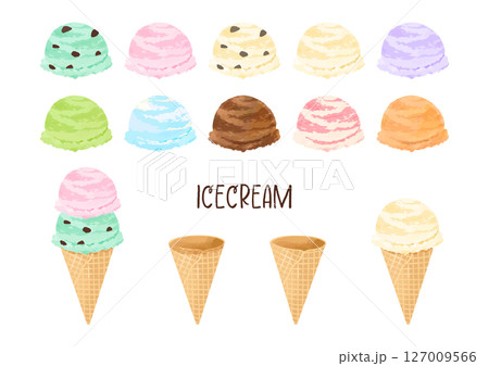 アイスクリームとコーンのセット アイスクリームとコーンのセット 127009566