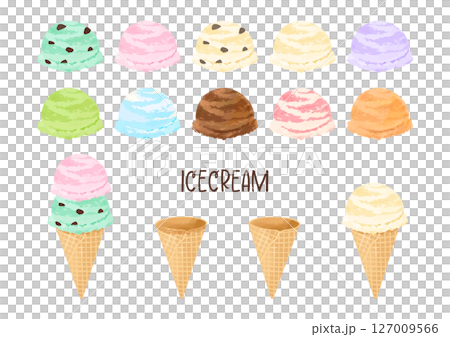 アイスクリームとコーンのセット アイスクリームとコーンのセット 127009566