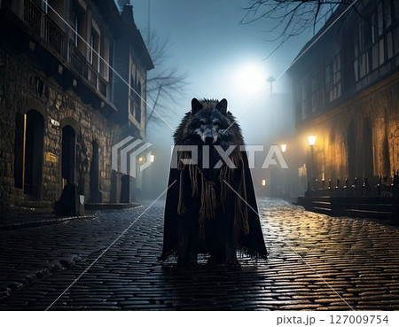 霧深い村広場を駆け抜けるワーウルフC 127009754