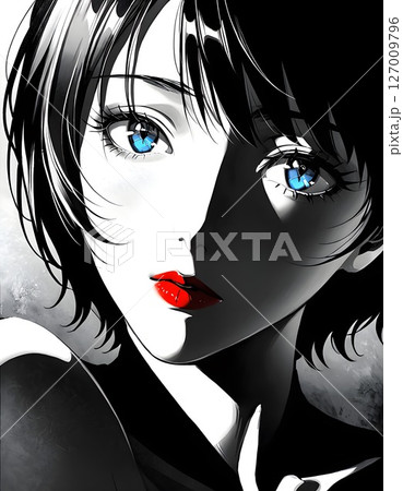 赤い唇で青い目のショートヘアーの女の子 赤い唇で青い目のショートヘアーの女の子 127009796