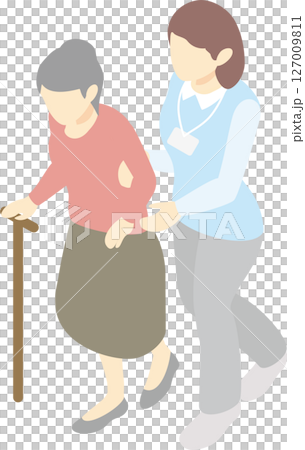 Isometric nursing care welfare medical person woman nurse care worker senior elderly illustration 127009811