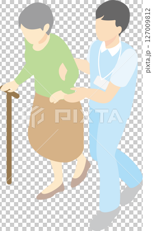 Isometric nursing care welfare medical people male female nurse care worker senior elderly illustration 127009812