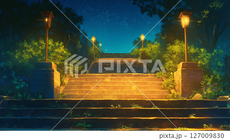 深夜の階段の風景、アニメ風 127009830