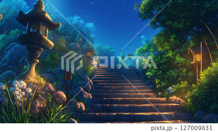 夜空と階段の風景、アニメ風 127009831