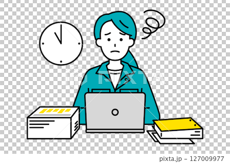 A female worker having trouble with overtime desk work 127009977