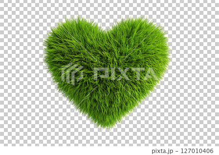 Green grass heart shape on transparent background. AI-generated item 127010406