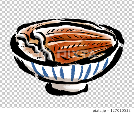 鰻魚飯(豎條紋飯)手繪插畫 鰻魚飯(豎條紋飯)手繪插畫 127010532