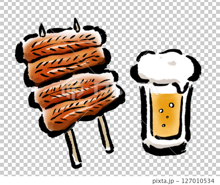 Grilled eel and beer - hand-drawn illustration 127010534