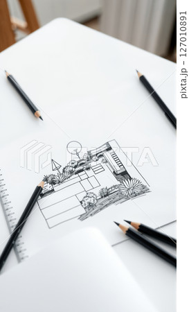 Drawing of the project of landscape design, improvement of the communal area, the territory of a country house 127010891