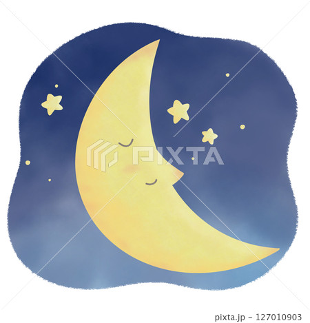 夜空と微笑む三日月 雲なし 127010903