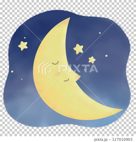 夜空と微笑む三日月 雲なし 127010903