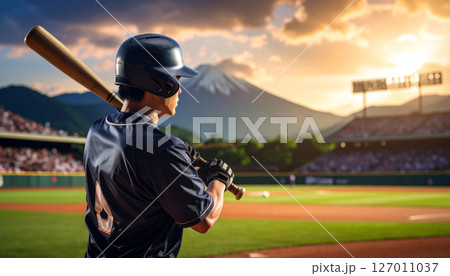 バットを持つ野球選手（AI生成画像） 127011037