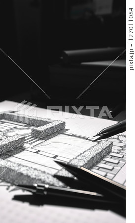 Drawing of the project of landscape design, improvement of the communal area, the territory of a country house 127011084