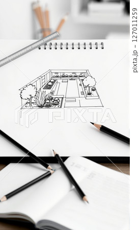Drawing of the project of landscape design, improvement of the communal area, the territory of a country house 127011259