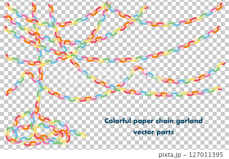 カラフルな紙チェーンガーランド素材｜パーティー,装飾,ベクター,カットアウト 127011395