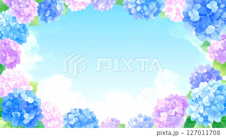 紫陽花　青空　梅雨明け 127011708