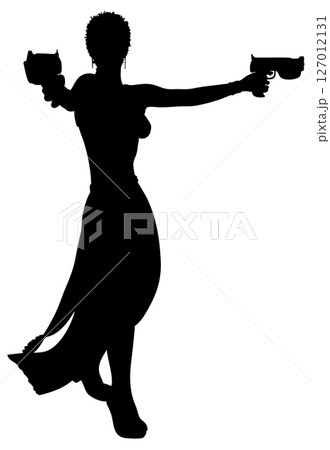 Warrior Girl Running with Gun Silhouette Warrior Girl Running with Gun Silhouette 127012131
